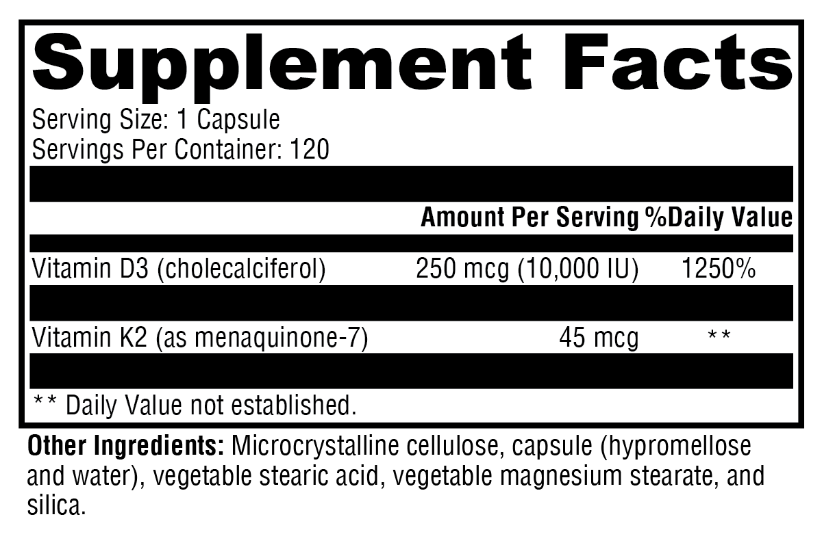 K2-D3 10,000 Supplement Facts Label