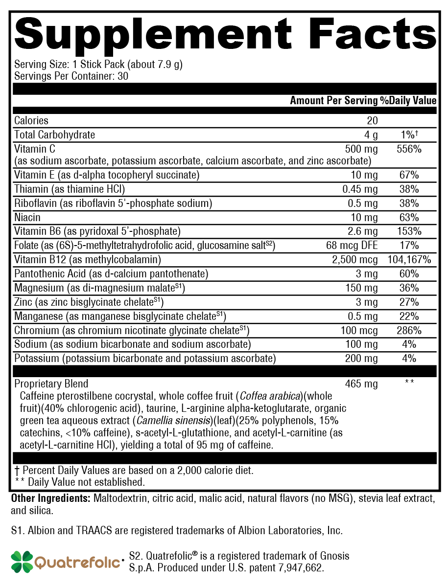 ATP Ignite™ Citrus Supplement Facts Label