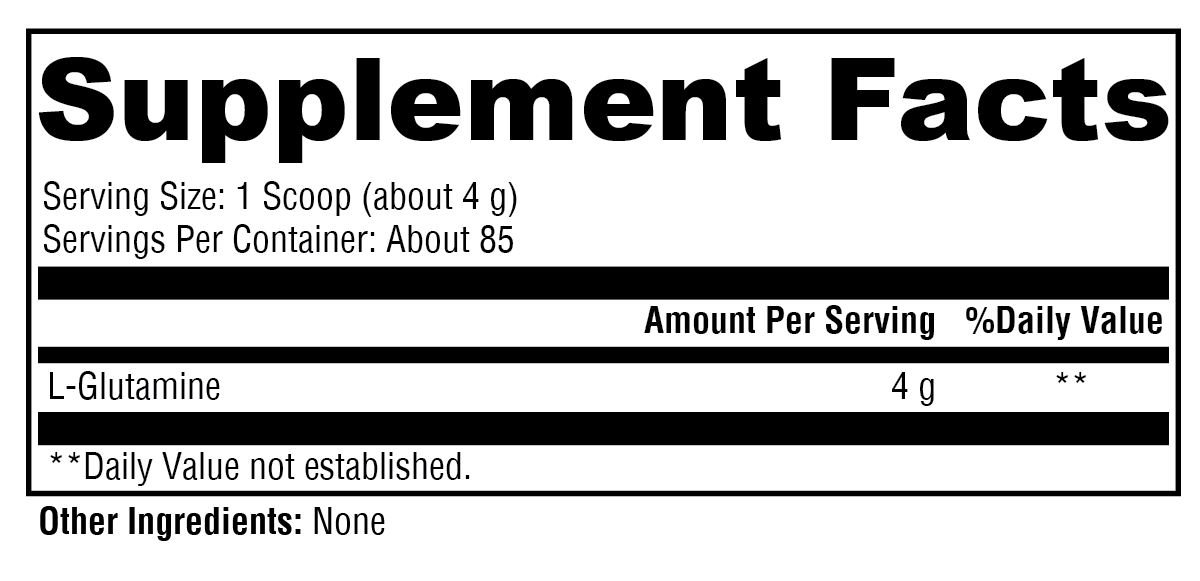 L-Glutamine Supplement Facts Label