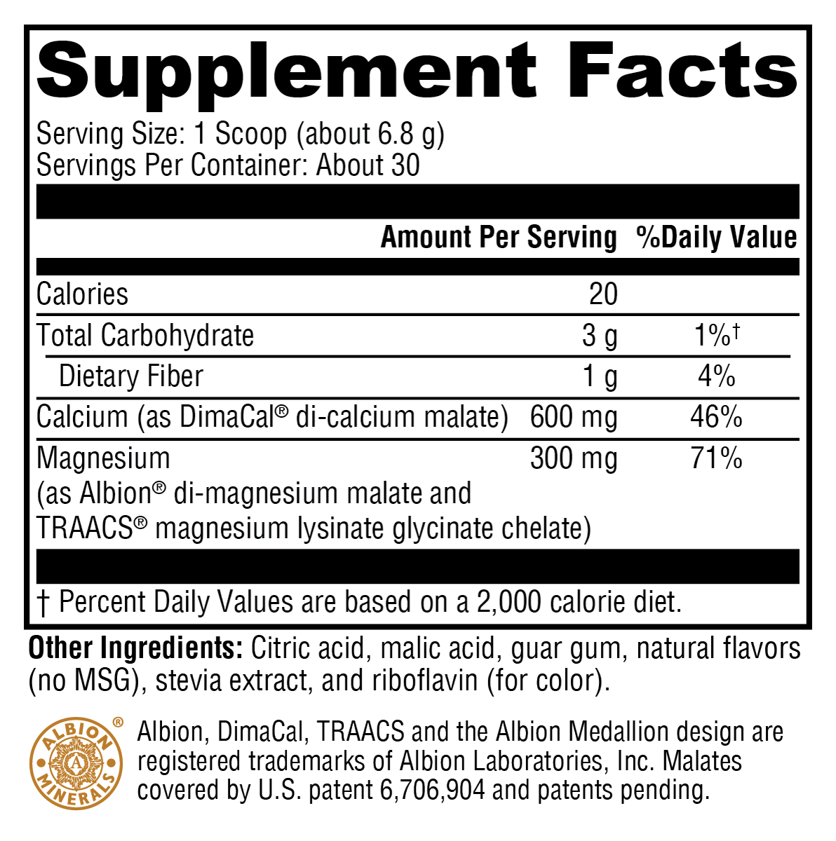 OptiMag® Plus Calcium Pear Supplement Facts Label