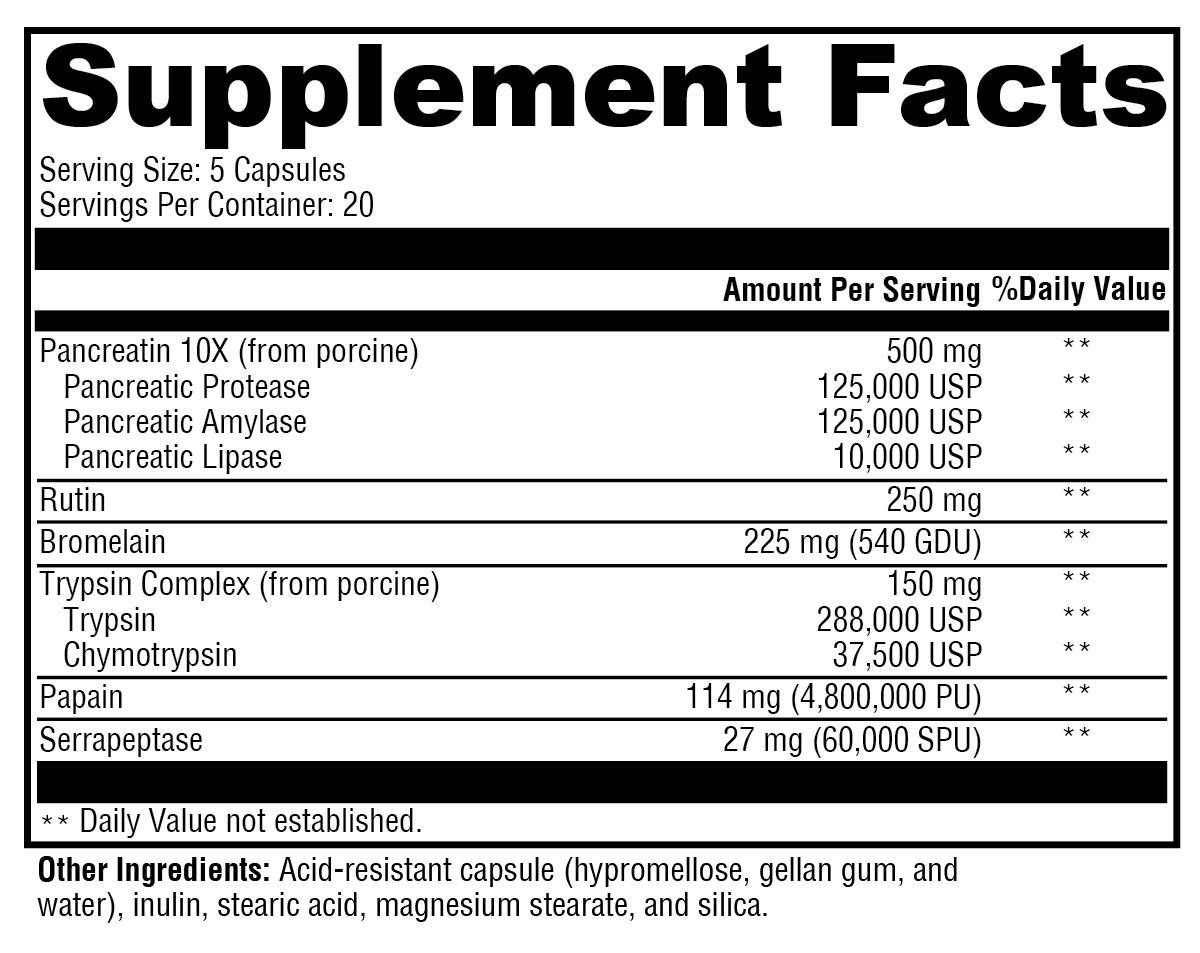 ProteoXyme™ Supplement Facts Label