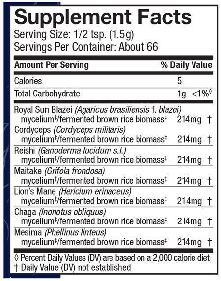 Stamets 7 Mushroom Powder Supplement Facts Label
