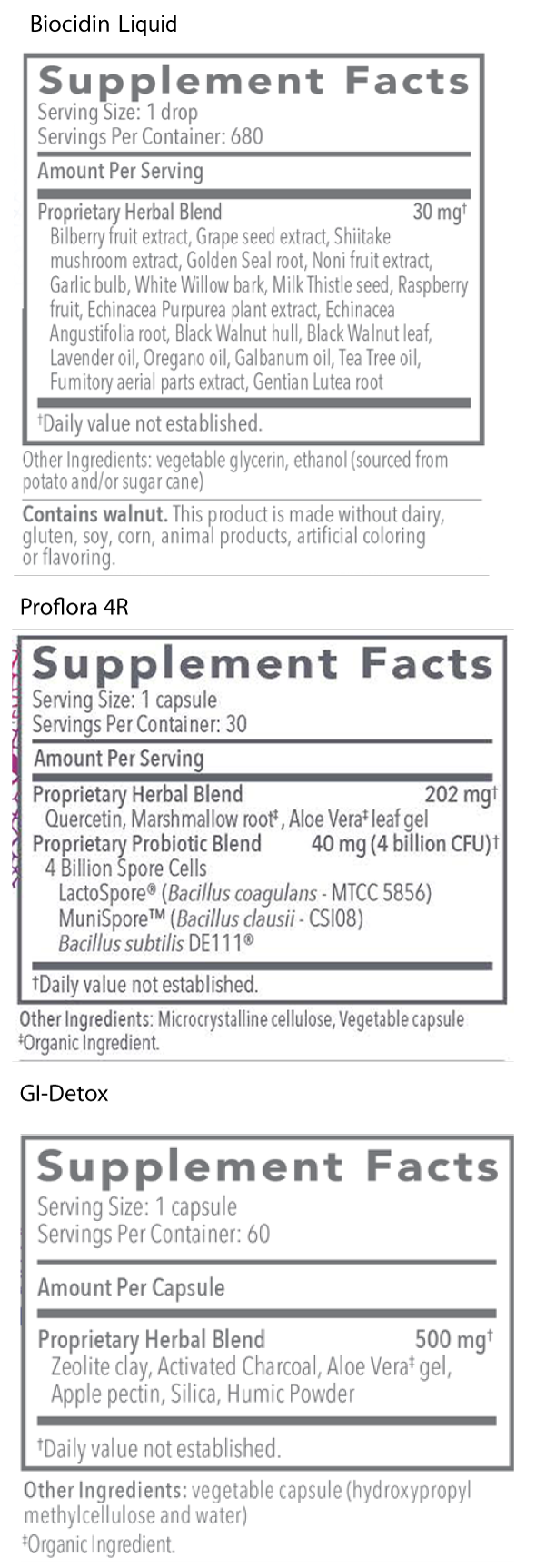 Bioclear Detox Program 30 Day Supplement Facts Label