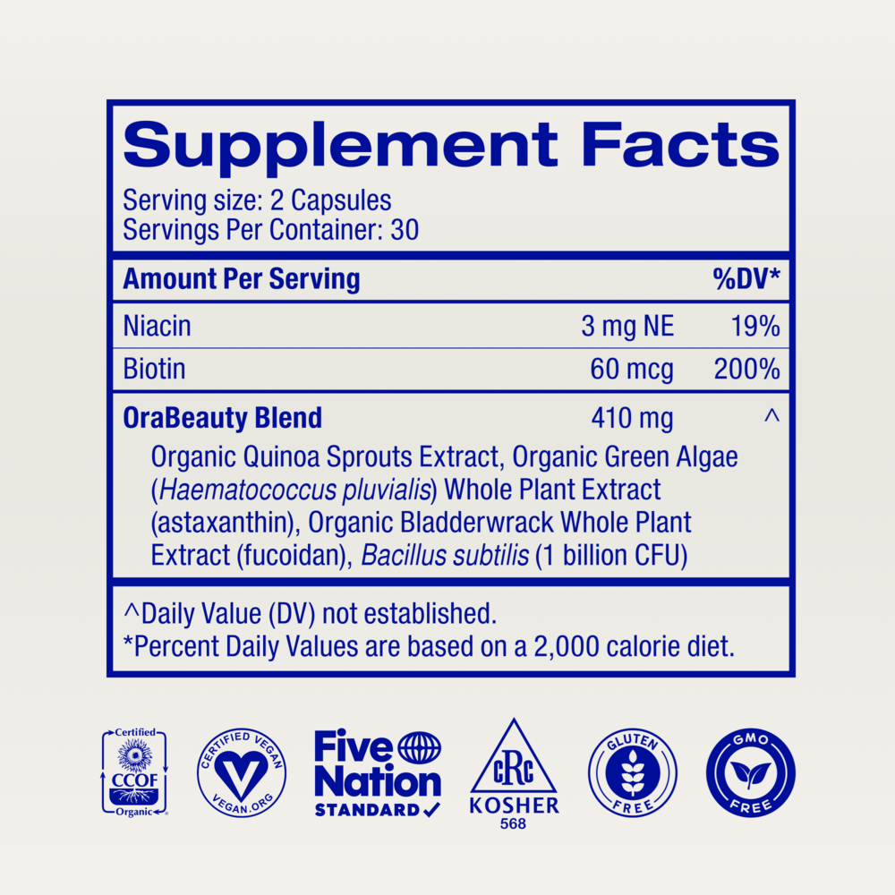 Be You Tiful: Organic Skin & Hair Beauty Support Capsules Supplement Facts Label