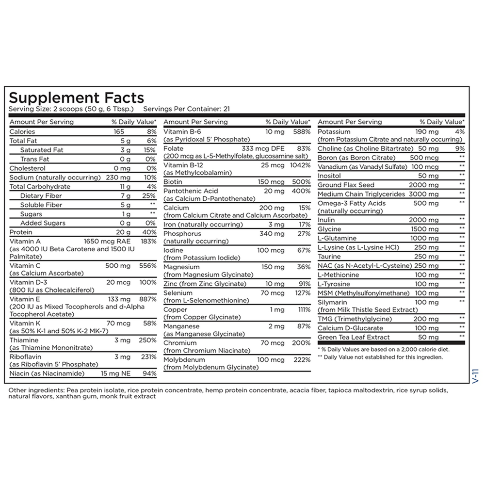 Metabolic Detox Complete - Natural Vanilla Supplement Facts Label