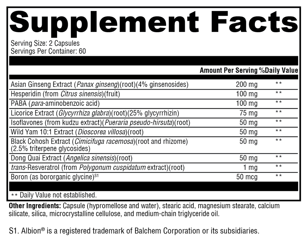 MedCaps Menopause™ Supplement Facts Label