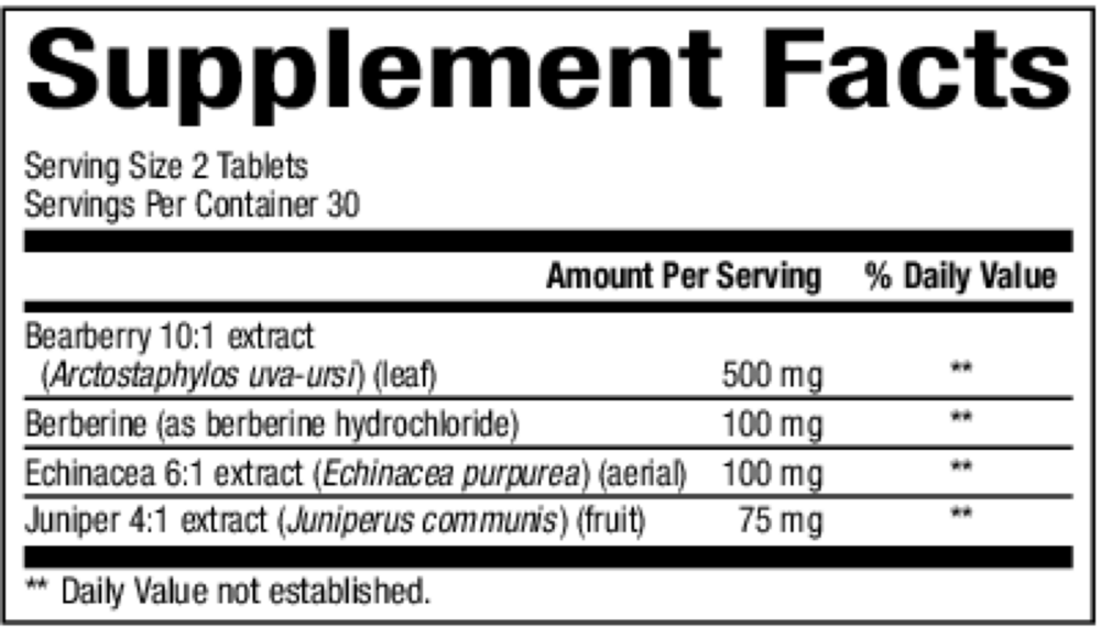 Urinary Tract Health Support Supplement Facts Label