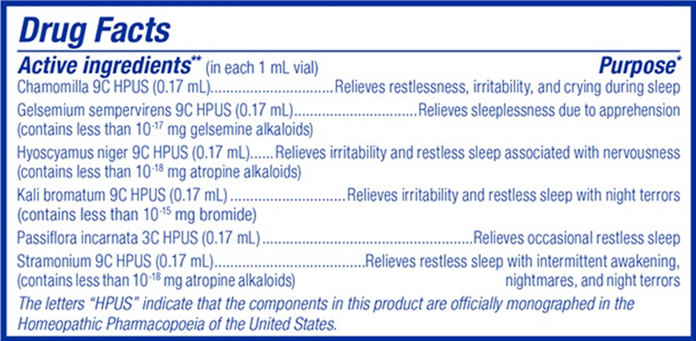SleepCalm Kids Supplement Facts Label