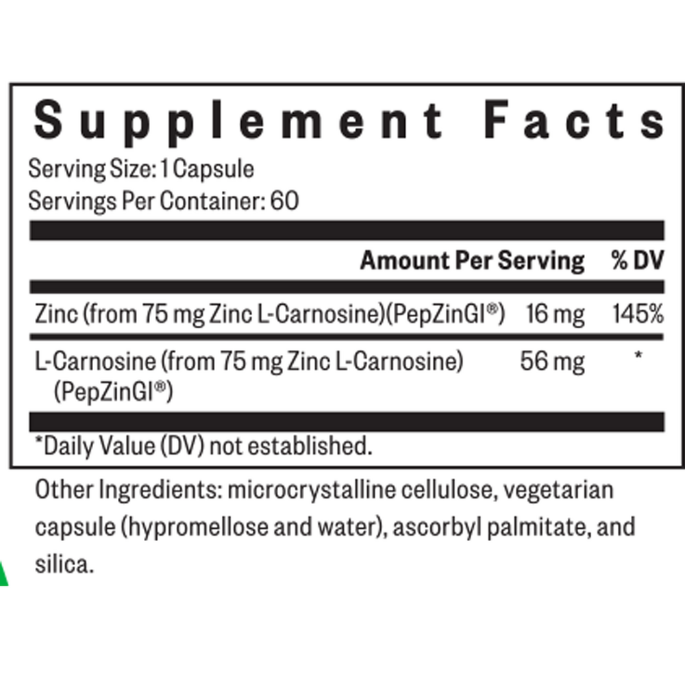 Zinc Carnosine Supplement Facts Label