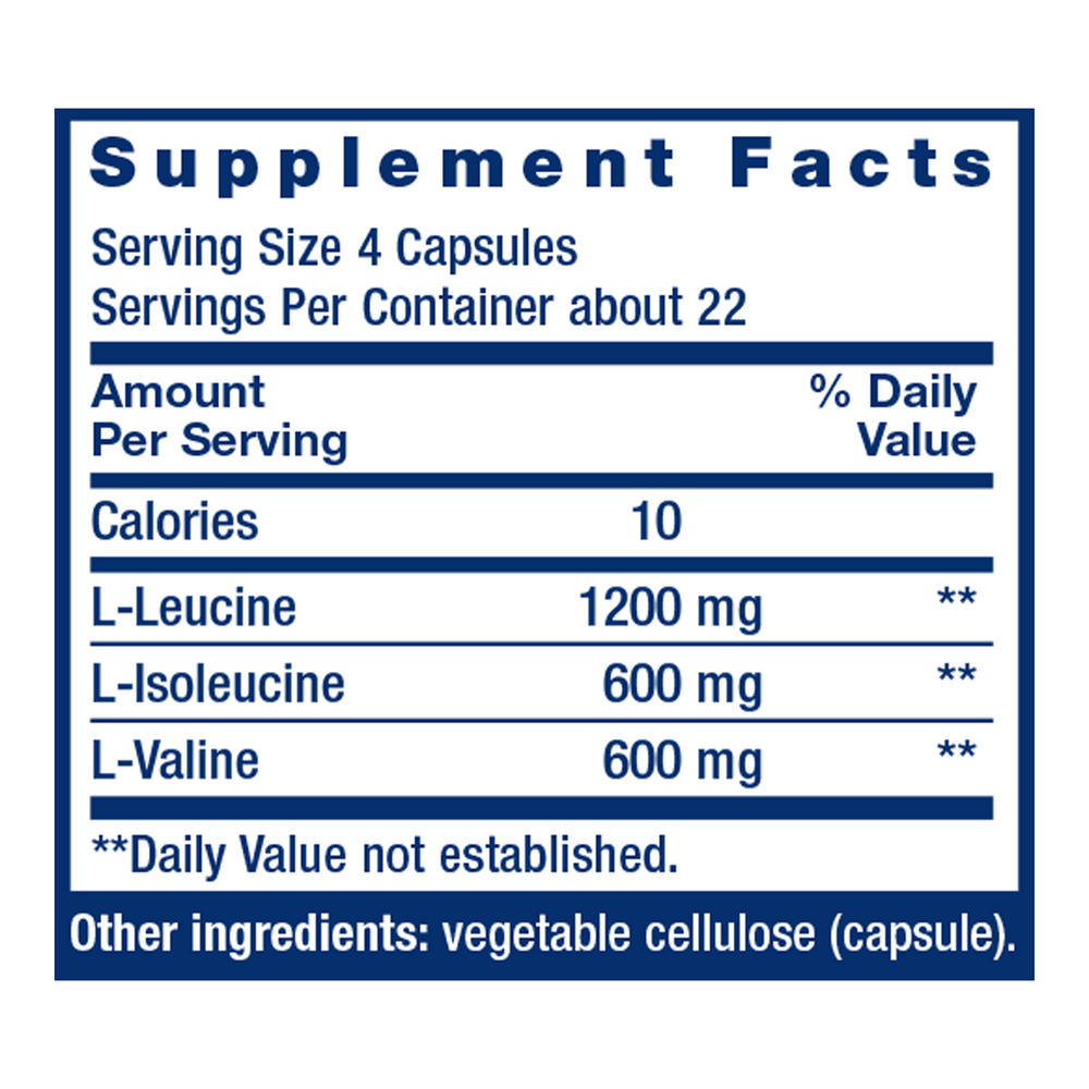 Branched Chain Amino Acids Supplement Facts Label