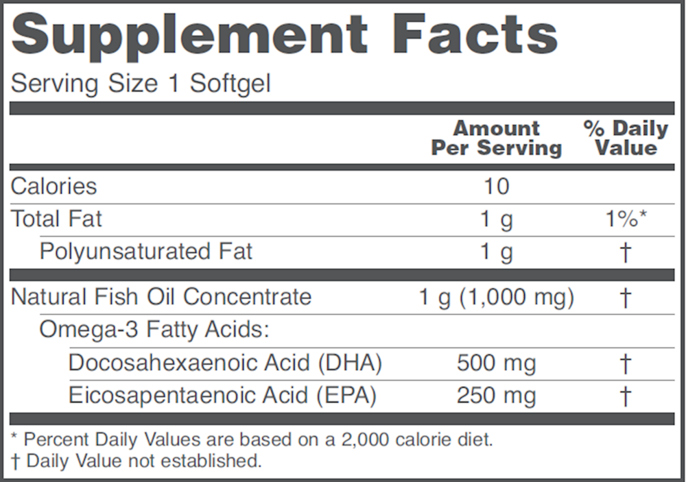 DHA-500 (500 DHA/250 EPA) Supplement Facts Label