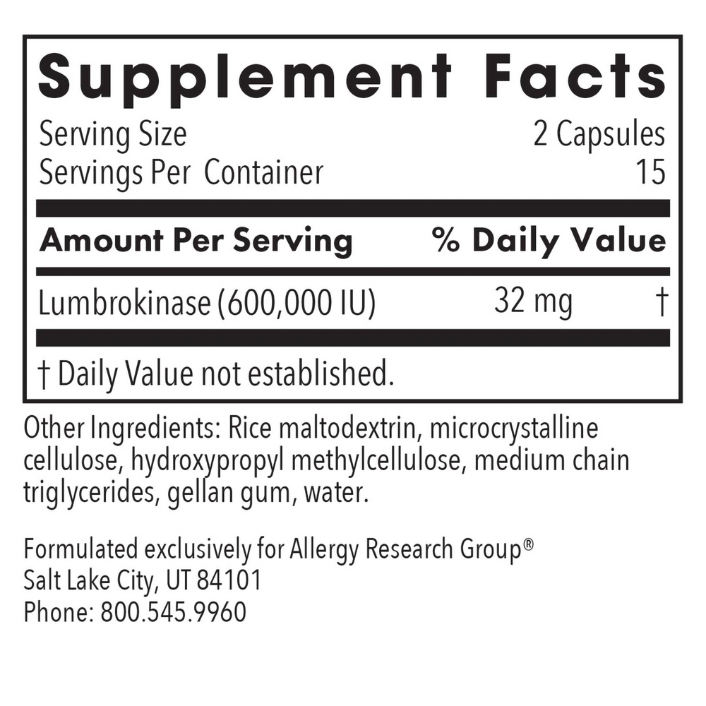 Lumbrokinase Delayed Release Supplement Facts Label