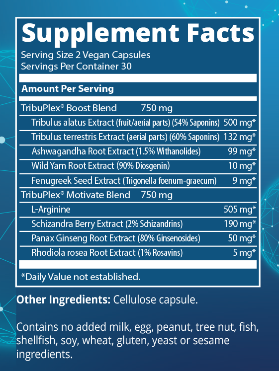 TribuPlex 750 mg Supplement Facts Label