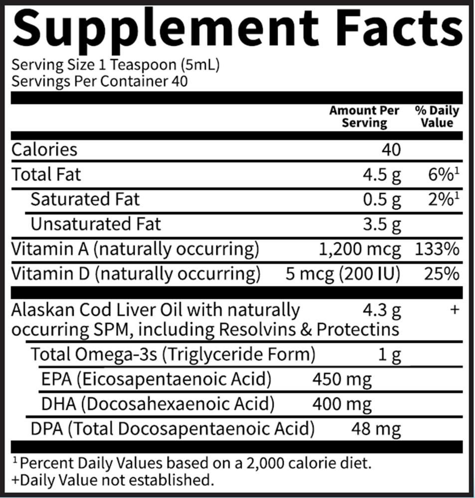 Dr. Formulated Cod Liver Oil Supplement Facts Label