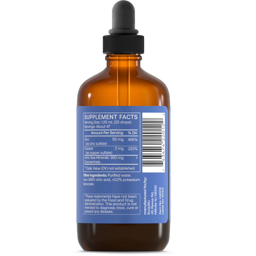 Zinc Liquid Mineral Supplement Facts Label