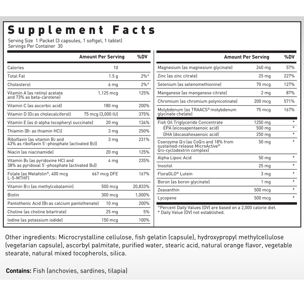 Klean Sport Pack Supplement Facts Label