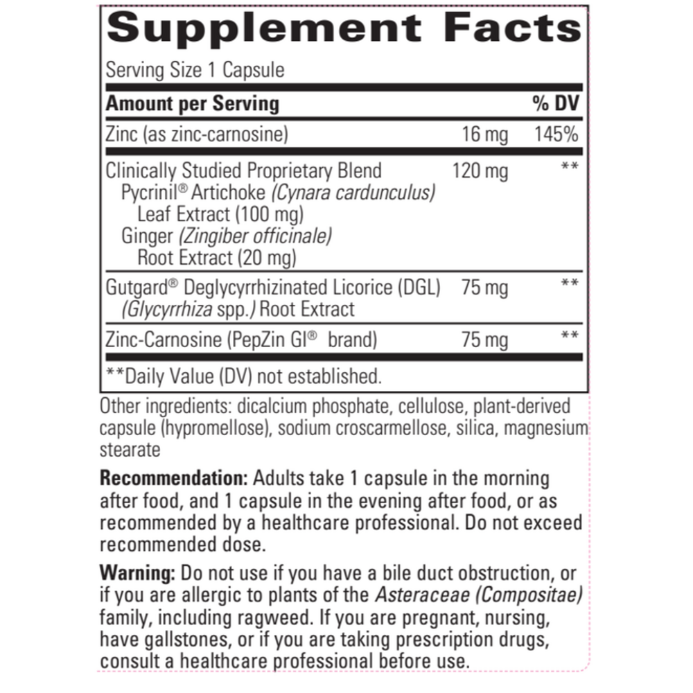 Heartburn Advantage Supplement Facts Label