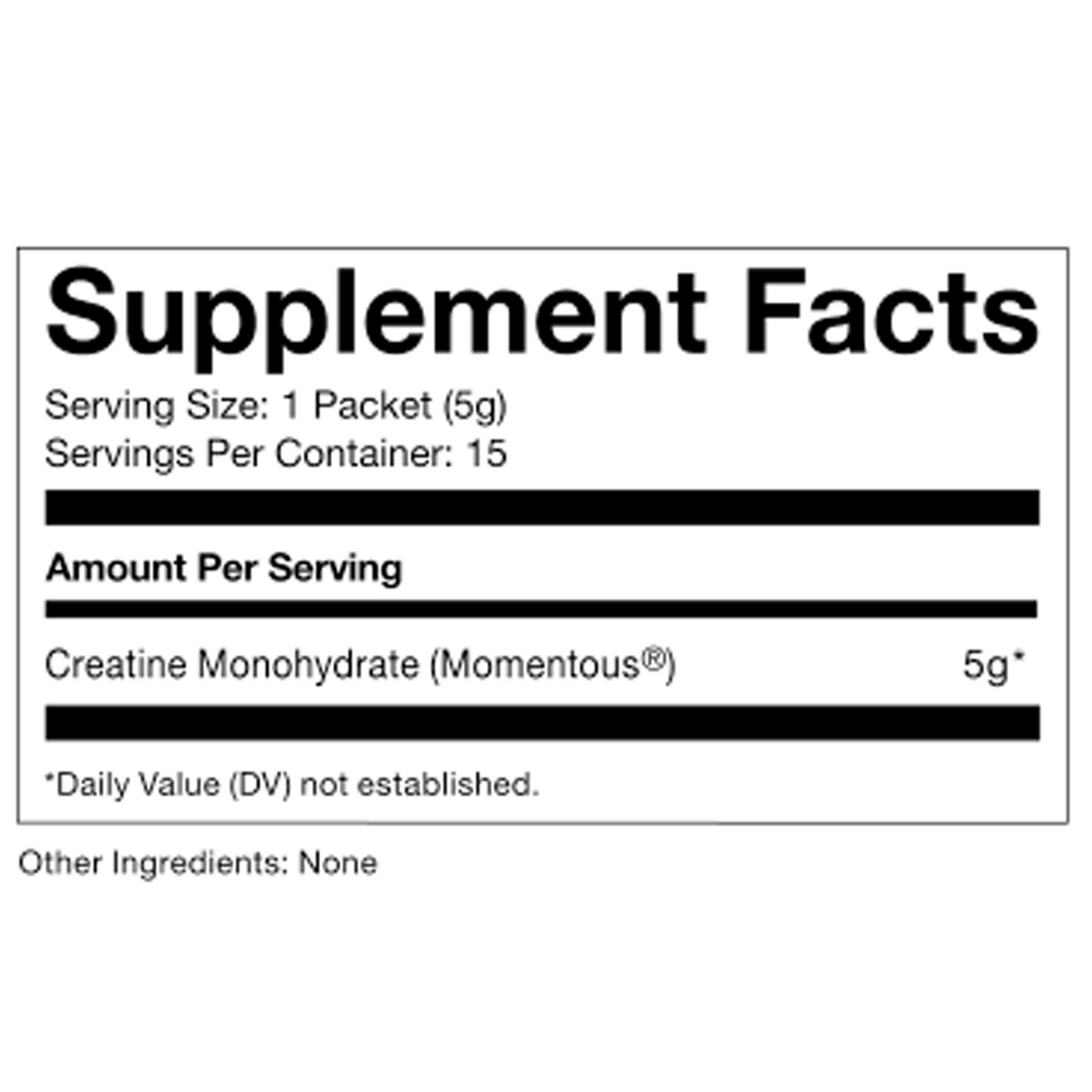 Creatine Singles - Unflavored Supplement Facts Label