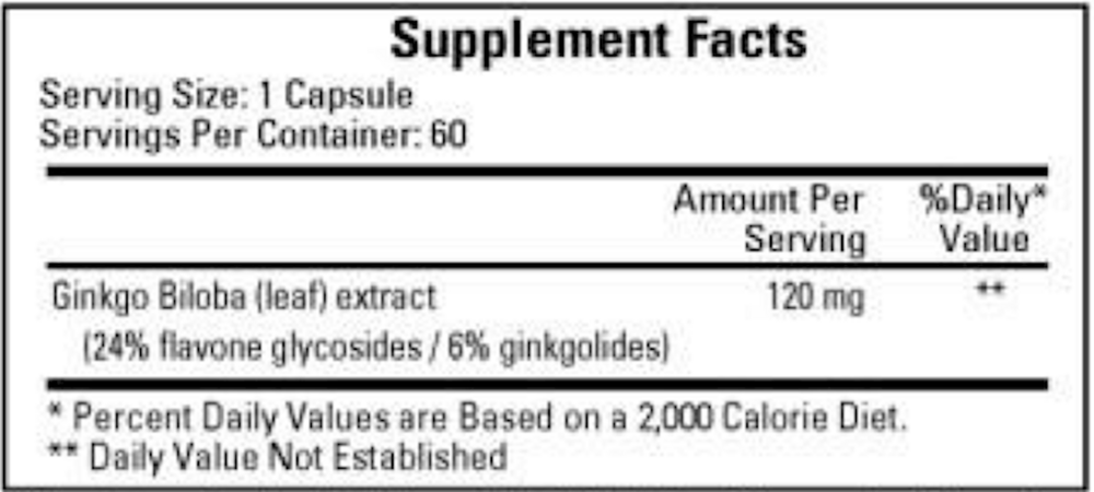 Ginkgo Biloba 120 mg Supplement Facts Label