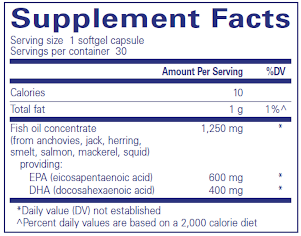O.N.E. Omega 30 Count Supplement Facts Label