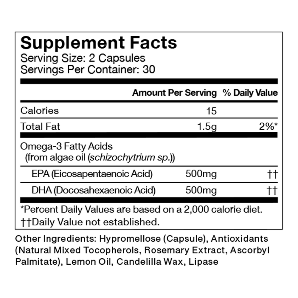 Vegan Omega-3 Supplement Facts Label
