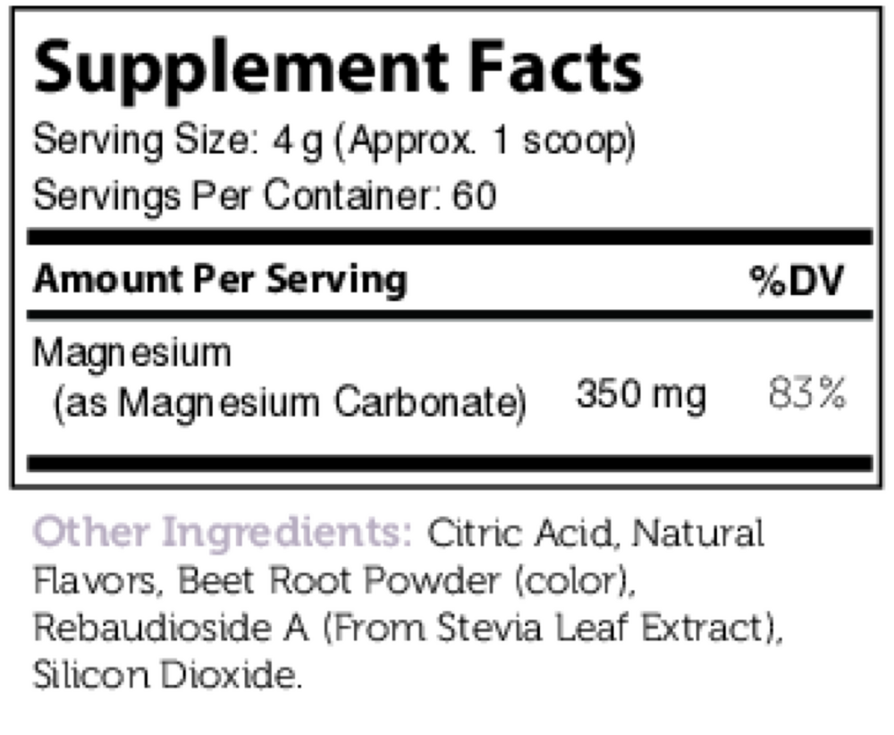 Magnesium Powder Supplement Facts Label