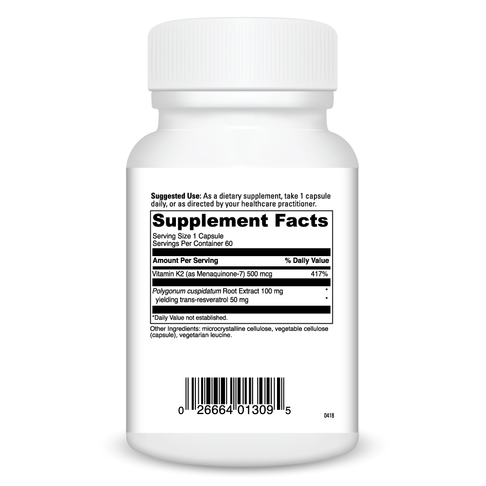 Vitamin K2 Resveratrol Supplement Facts Label