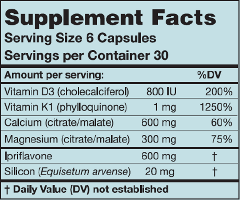 Ipriflavone Plus Supplement Facts Label