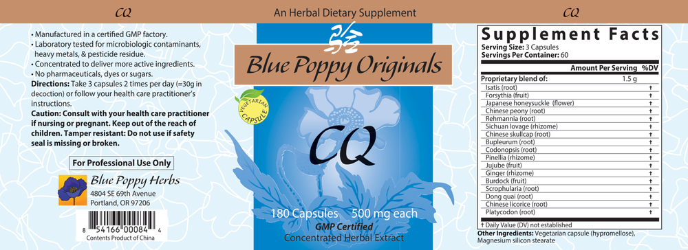 CQ (ColdQuell) Supplement Facts Label