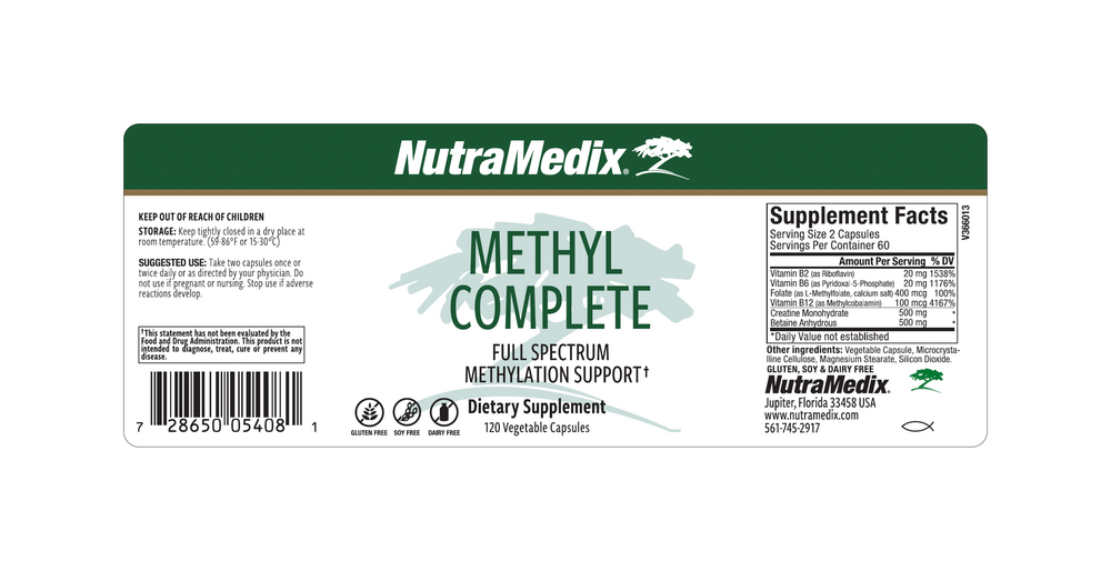 Methyl Complete Supplement Facts Label