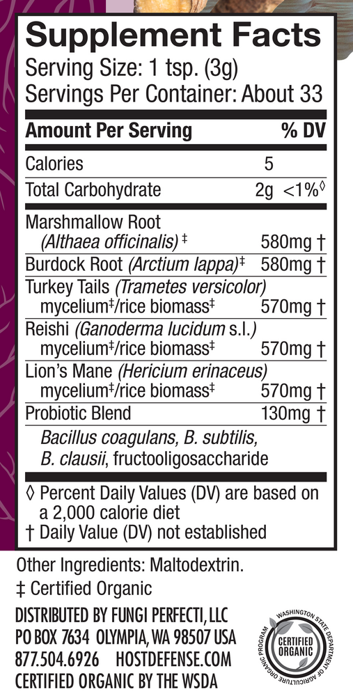 MycoBotanicals - MICROBIOME Supplement Facts Label