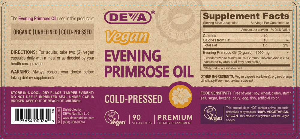Vegan Evening Primrose Oil Supplement Facts Label