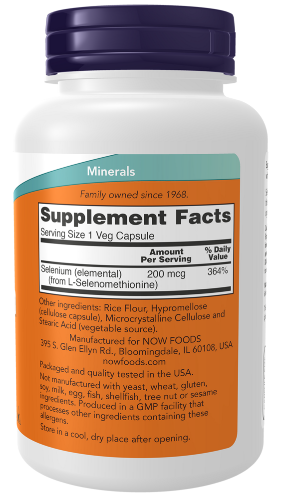 Selenium (Yeast Free) 200 mcg Supplement Facts Label