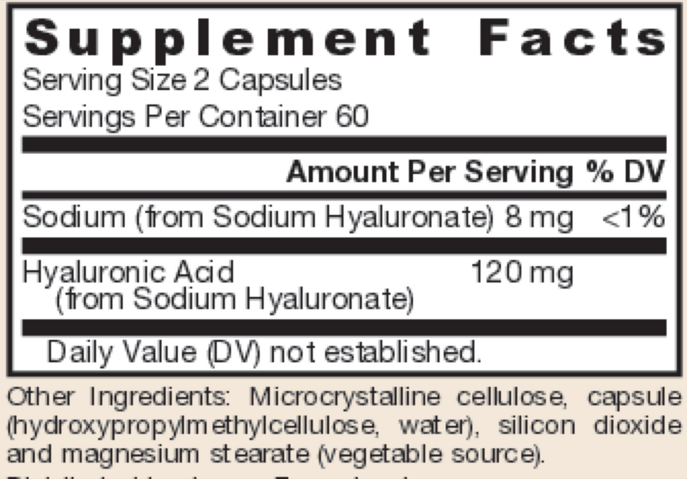 Hyaluronic Acid Supplement Facts Label