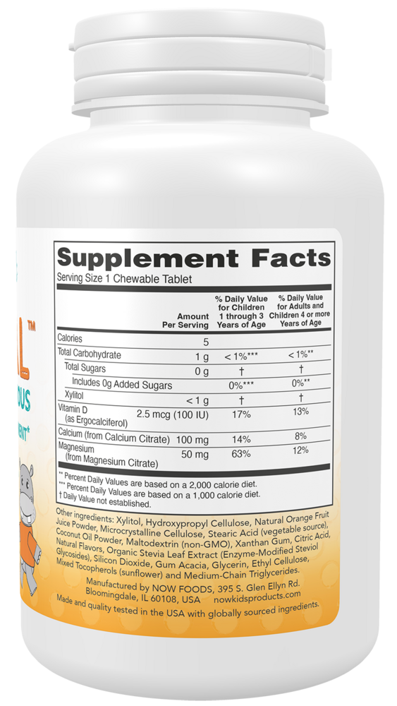 Kid Cal Chewable Calcium Supplement Facts Label