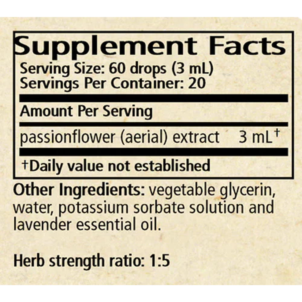 Passiflora Glycerite/passionflower Supplement Facts Label