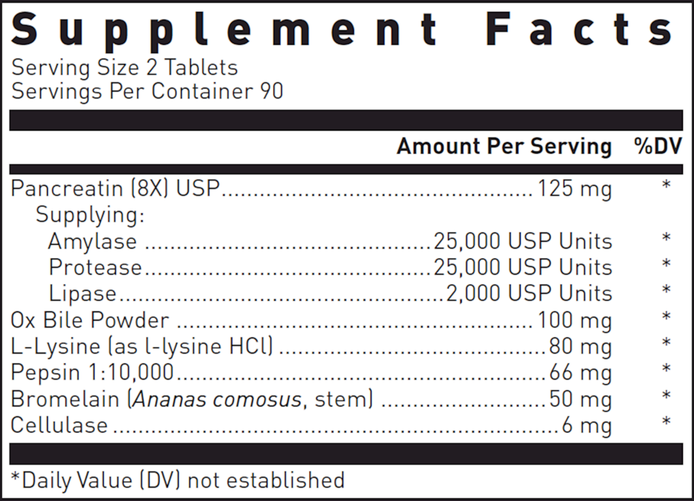Ultrazyme 180 Count Supplement Facts Label