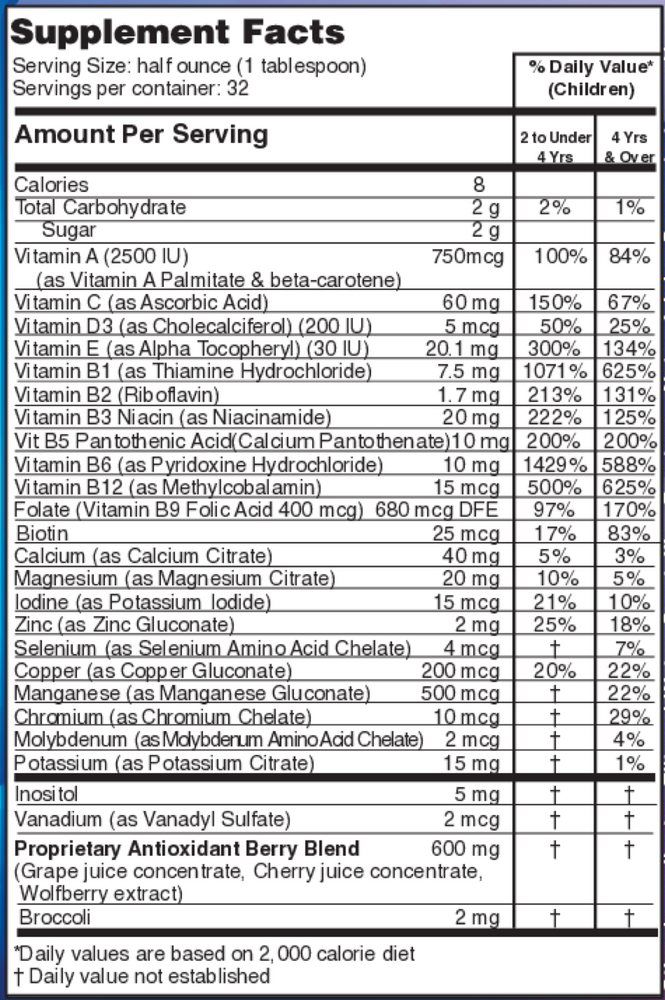 Children's Super Multivitamins & Minerals Supplement Facts Label
