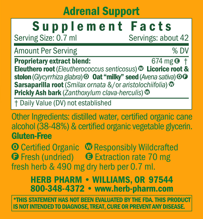 Adrenal Support Tonic Compound Supplement Facts Label