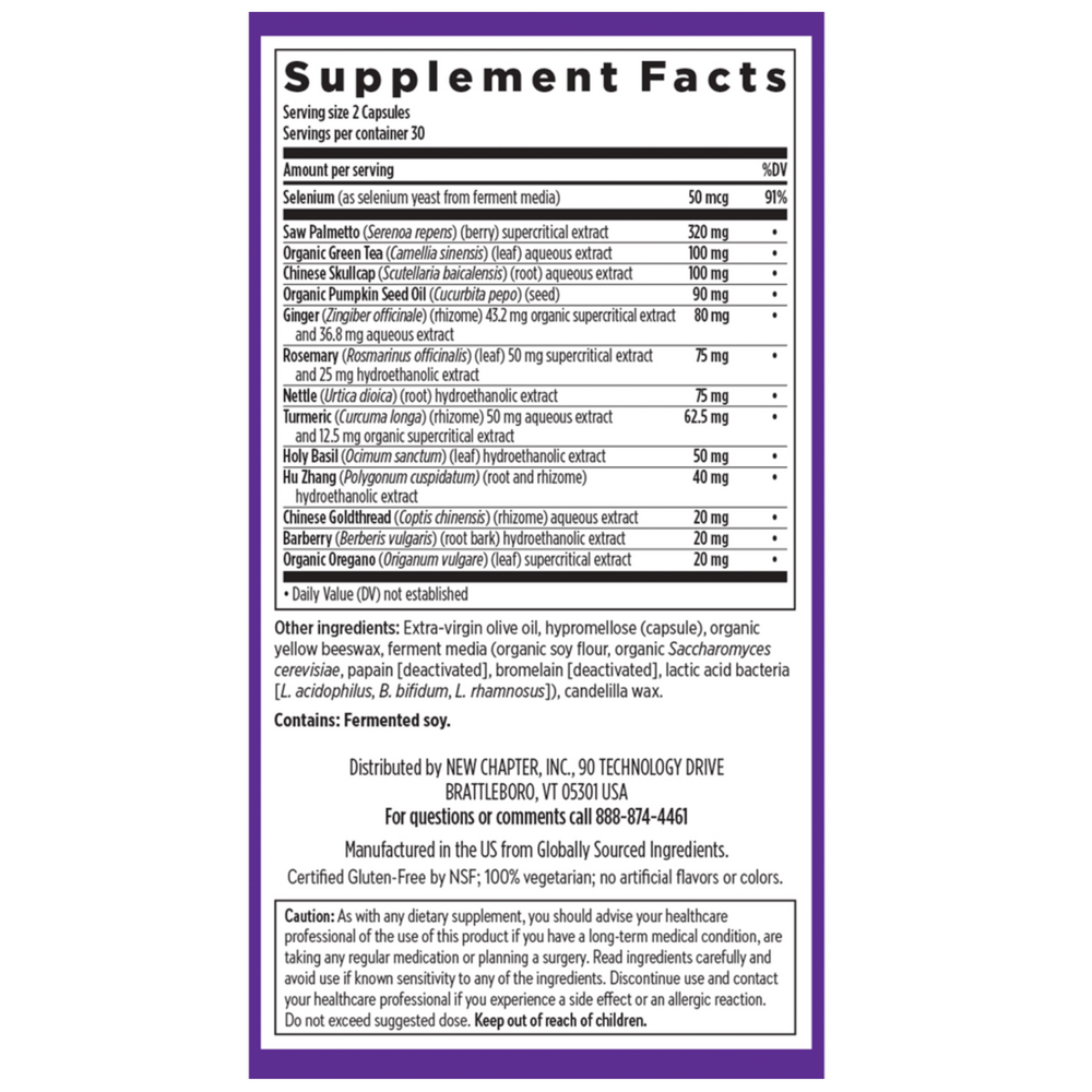 Zyflamend Prostate Supplement Facts Label
