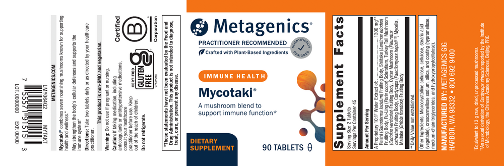 Mycotaki Supplement Facts Label