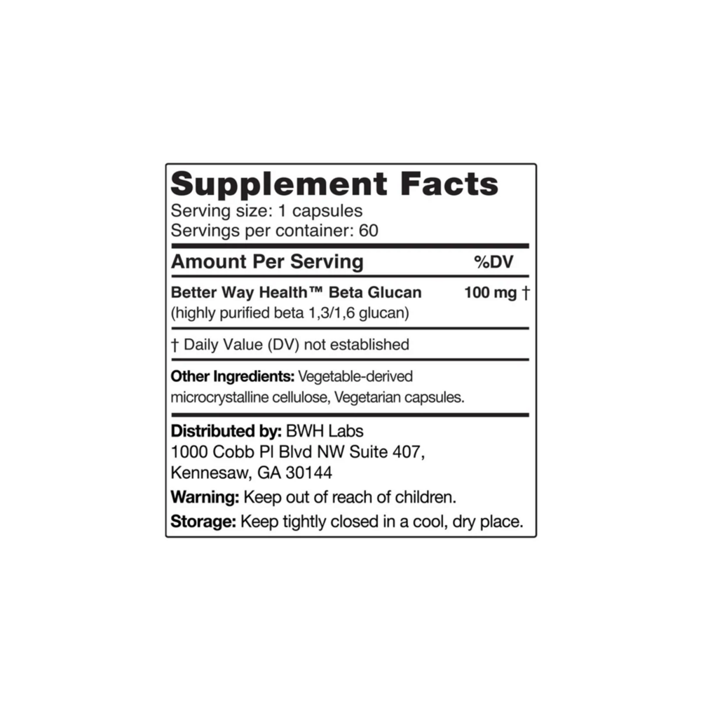 Beta Glucan 100 mg Supplement Facts Label