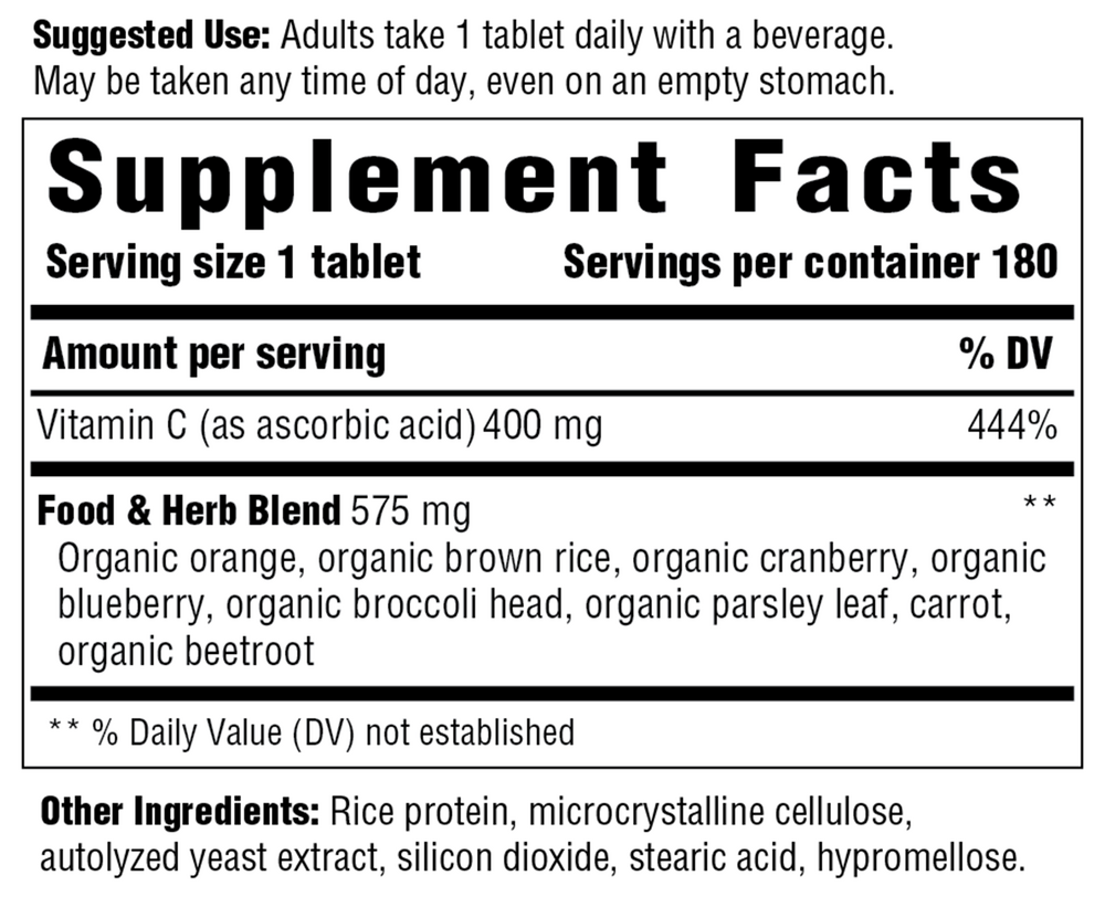 Vitamin C-400 Supplement Facts Label