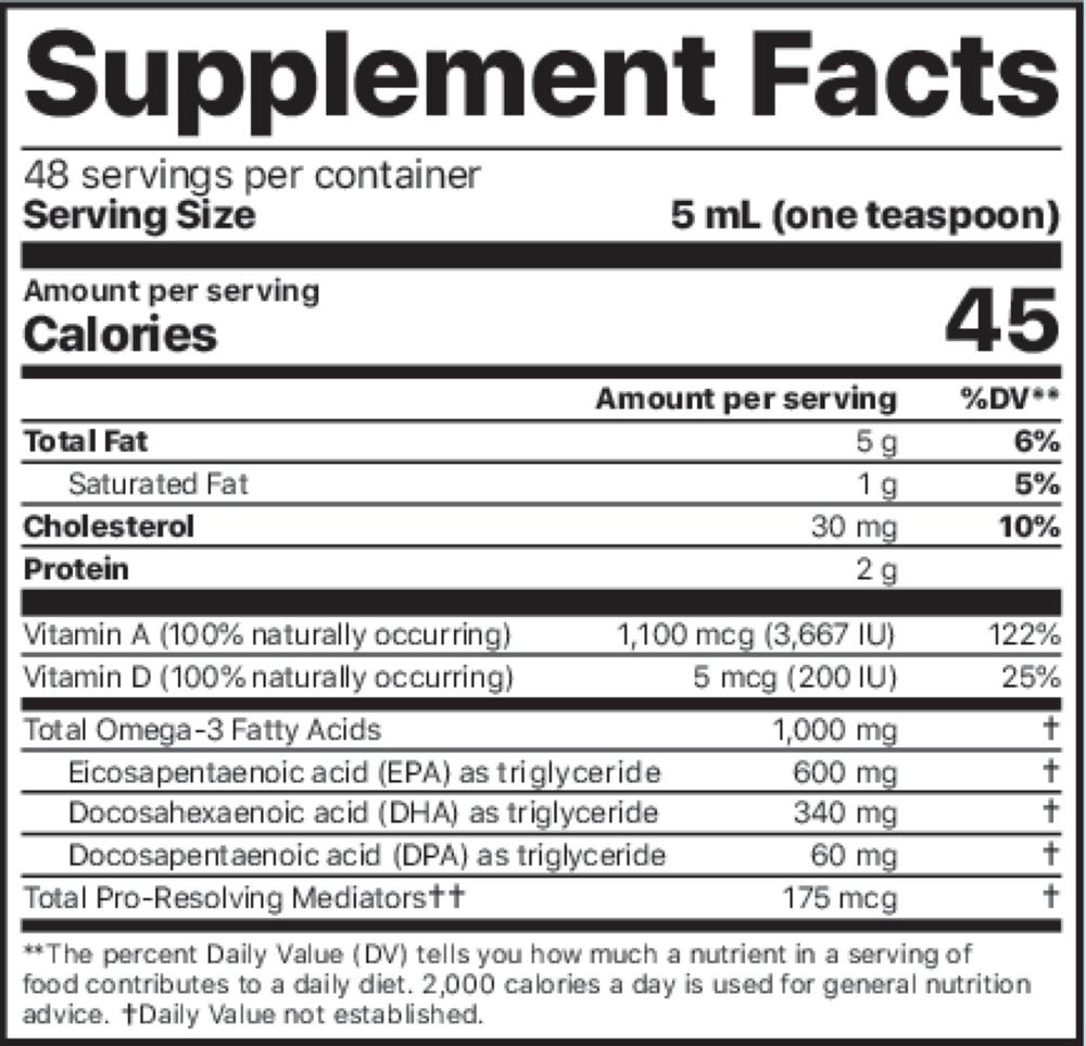 Alaskan Cod Liver Oil Liquid Supplement Facts Label