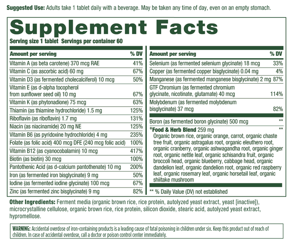 Women's One Daily 90 Count Supplement Facts Label