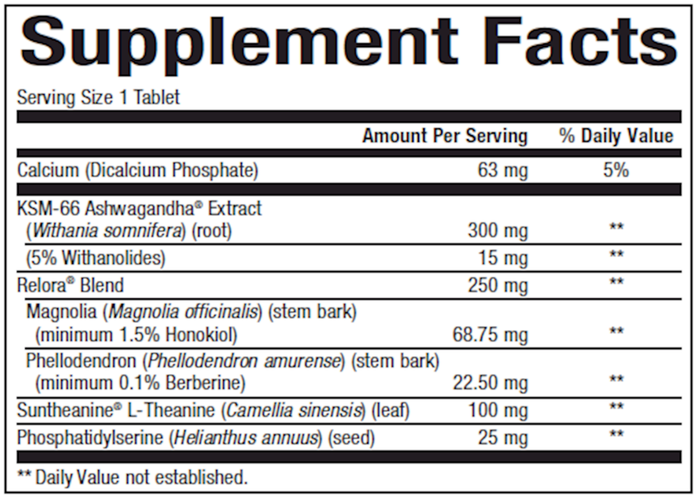 CortAlign Stress Manager Supplement Facts Label
