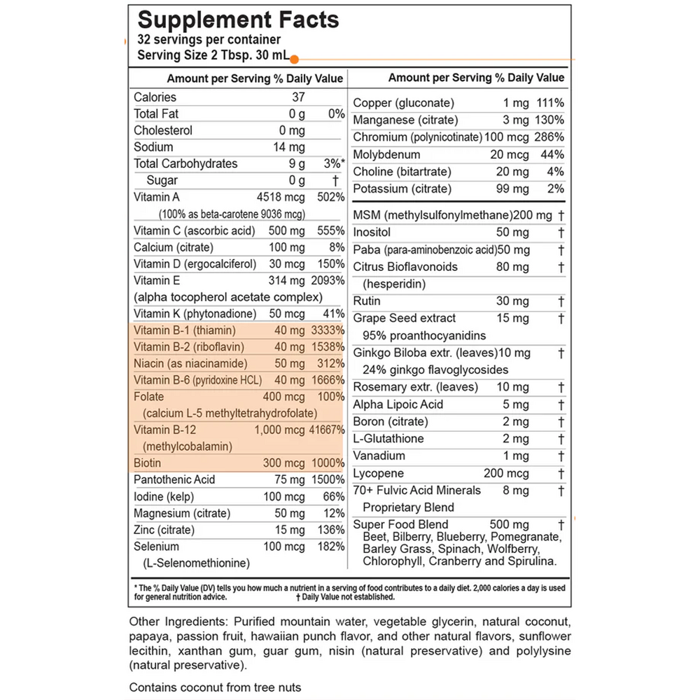 Active 55 Plus Supplement Facts Label