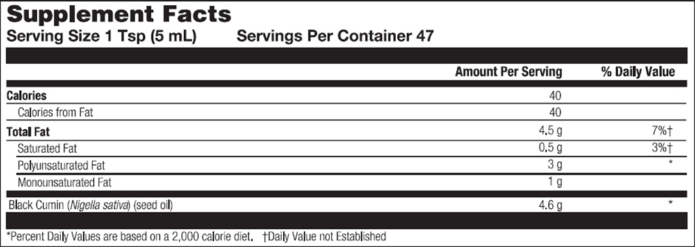 Black Seed Oil Supplement Facts Label