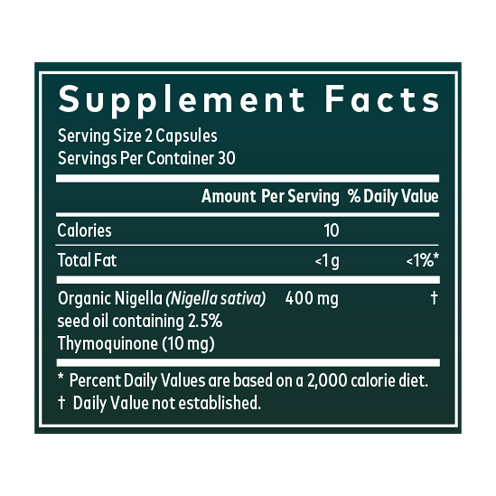 Black Seed Oil Supplement Facts Label