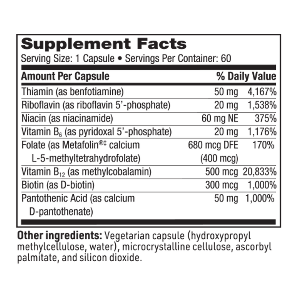 Active B Complex Supplement Facts Label